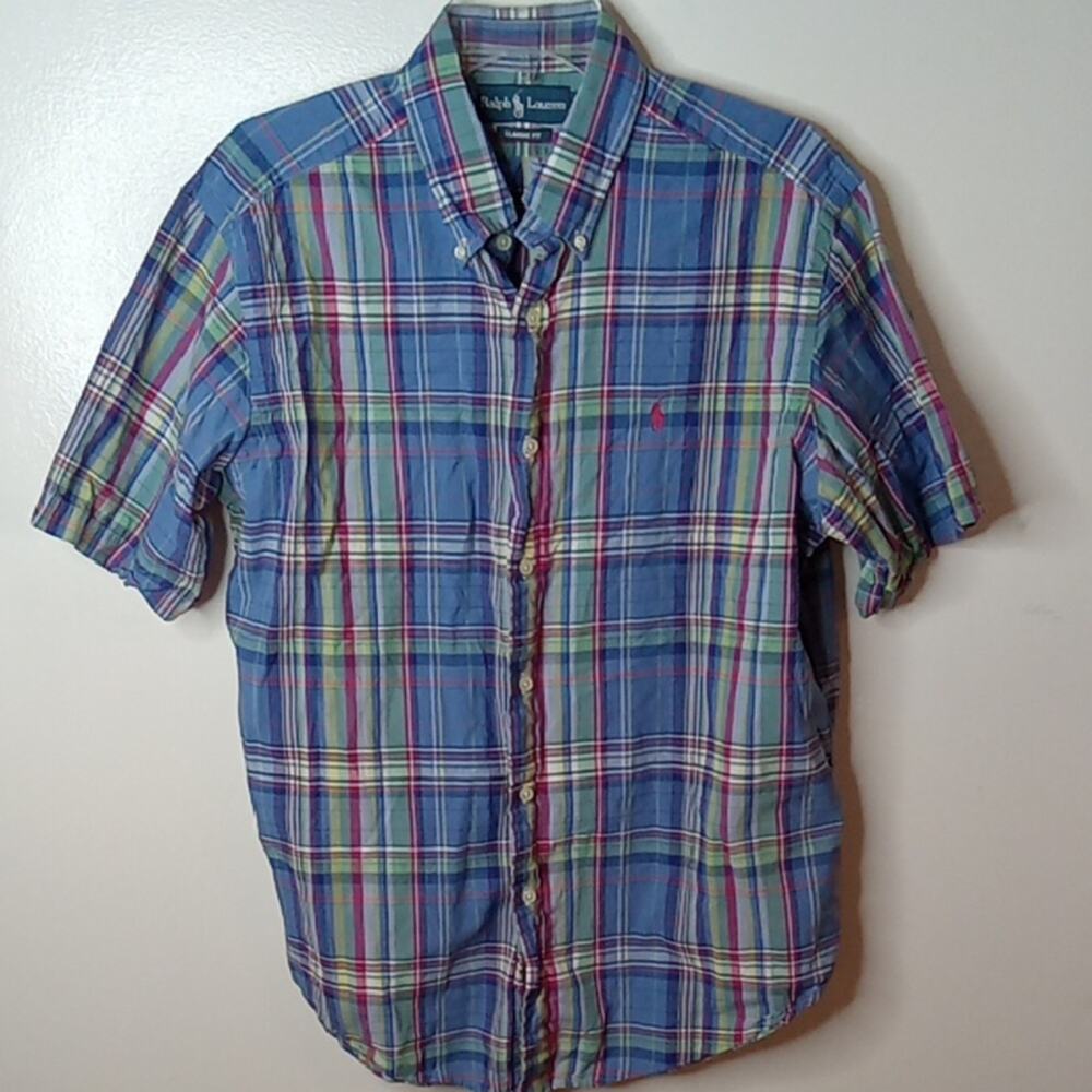Ralph Lauren Men's Size Large Multicolor Plaid Short Sleeve Shirt